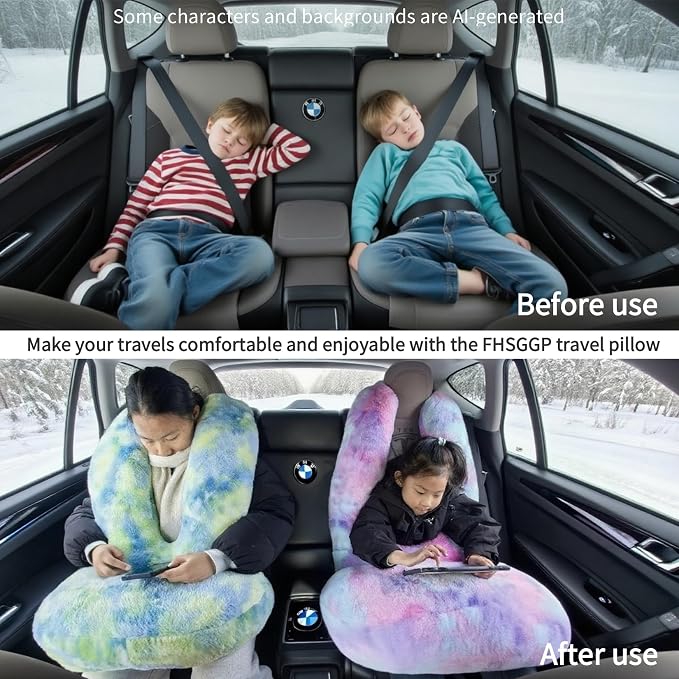 FHSGGP Travel Pillow Car Travel Sleep Support Pillow | 2-in-1 Lap Pillow and Car Pillow With Neck and Body Support for Adults and Kids on Long Trips Kids Travel Pillow Pink
