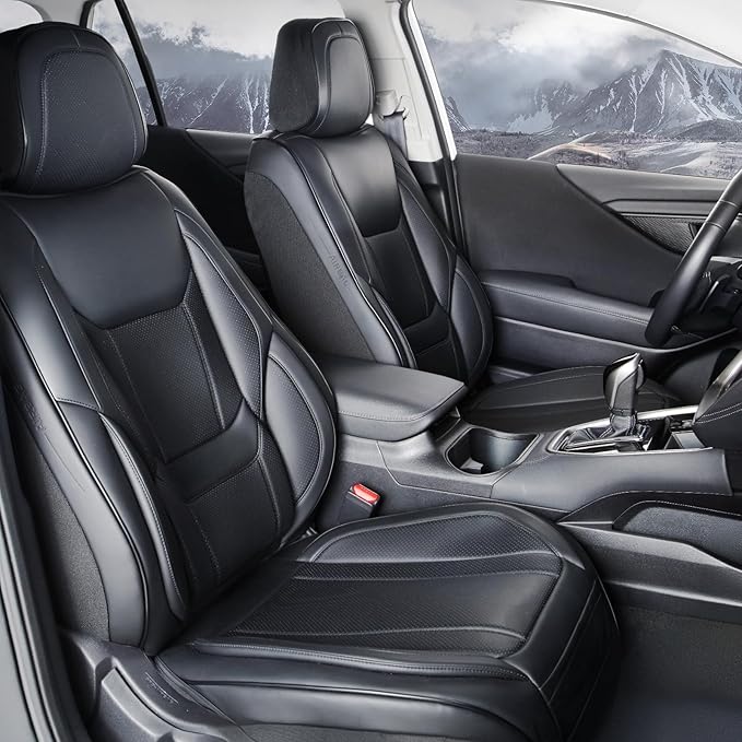 Coverland Custom Truck Car Seat Covers Front Seats for [2019-2026 RAM 2500, 3500 Regular Cab Bucket Seats] - Protector Water Resistant Leather Memory Form Back Support Seat Cushion [Front-Black]