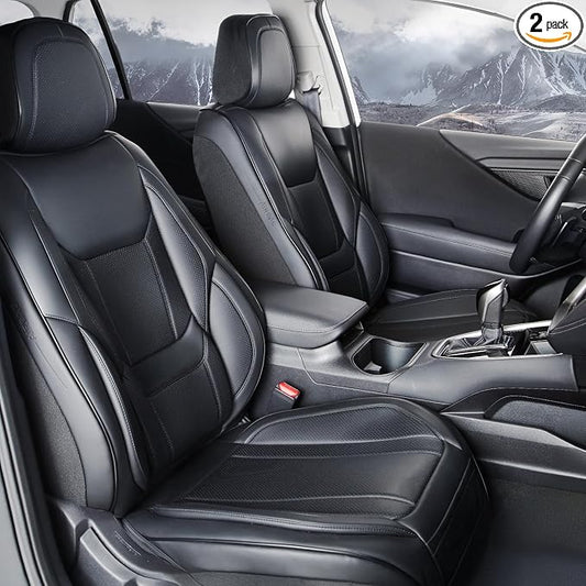 Coverland Custom Truck Car Seat Covers Front Seats for [2017-2025 F150 Raptor Super, SuperCrew Cab] - Protector Water Resistant Leather Memory Form Back Support Seat Cushion [Front-Black]