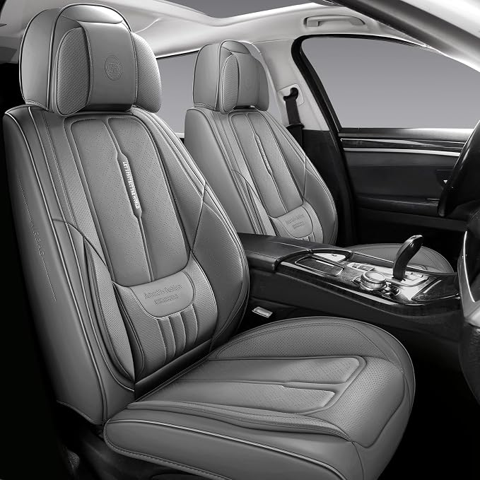 NS YOLO Full Coverage Leather Car Seat Covers for Cars,SUVs and Pick-up Trucks,Car Seat Protector,Automotive Seat Covers,Car Seat Cushion,Grey Seat Cover,Front Seat Cover for 2 Seats