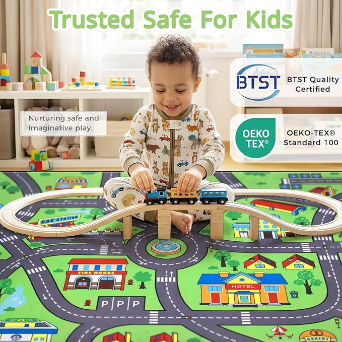 Kids Rug, 3x5 Ft City Road Play Rug for Kids | Extra Thick 0.4in Soft Non-Slip Car Carpet Play Rug with Realistic Roads for Toy Cars, Bedroom, Playroom & Nursery