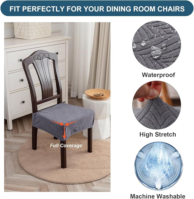 Waterproof Stretch Seat Covers,Dining Room Chair for 2 Set Removable Washable Chair Slipcover Protectors,Rear Covers,Dark Grey