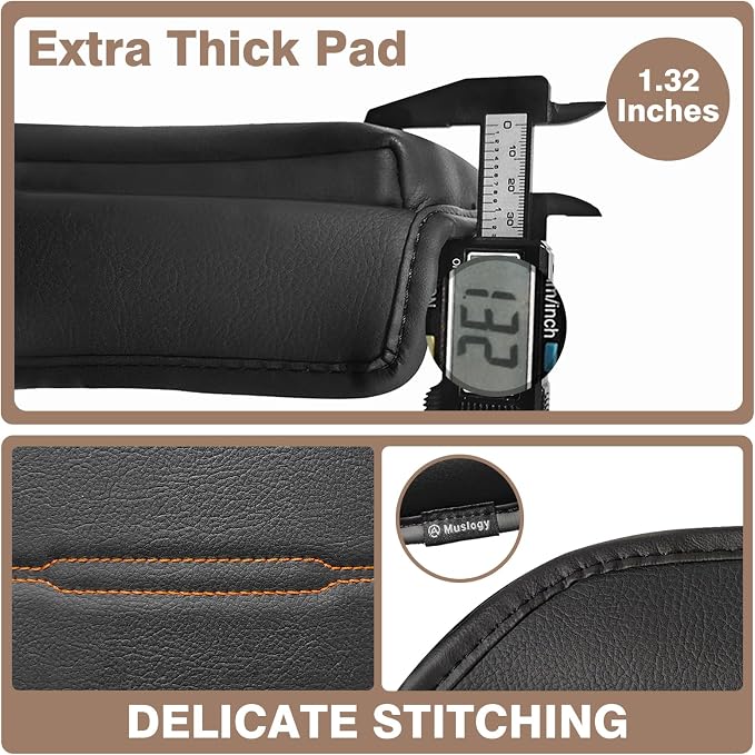 Muslogy Center Console Armrest Cover Fit for Honda CR-V 2023+ & CRV Hybrid Accessories, Comfort Armrest Pad Console Lid Cushion Vegan Leather 1-Inch Extra Thick (Black/Organge Trim)