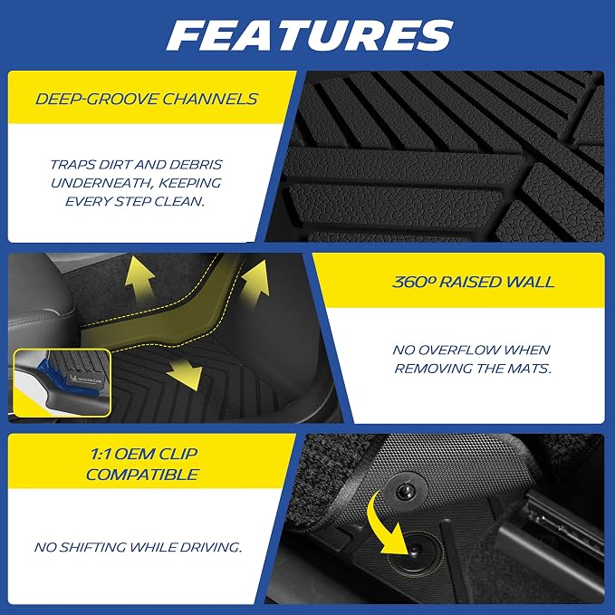 Michelin Vehicle Mats, All-Weather TPE Custom Fit Liner for 2019-2026 Silverado/Sierra 1500, 2020-2026 2500/3500, Crew Cab Bucket Seat Carpet Floor with Rear Under-Seat Storage, Premier B