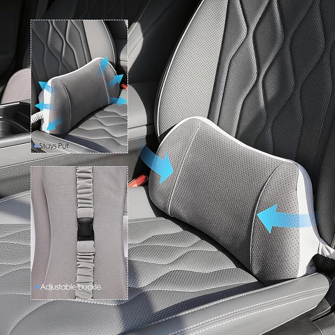 Lumbar Support Pillow for Office Chair and Car, Memory Foam Back Cushion Provides Lumbar Support to Relieve Back Pain, Ideal for Driving and Office Use (Gray)
