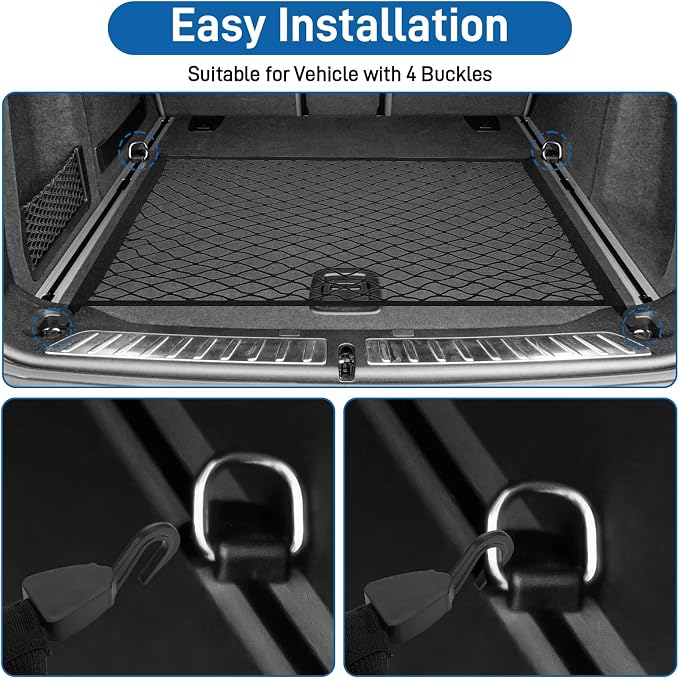 Cargo Net 80×60cm, Car Trunk Net Elastic Nylon Baggage, Car Trunk Net with 4 Hooks, Storage Organizer Car Net for Car Boot Vehicle Van SUV(Black)