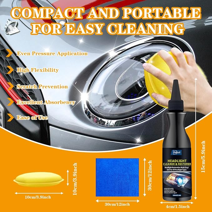 Headlight Cleaner & Restoration Kit - Professional Headlight Lens Cleaner & Restorer for Yellowed, Oxidized & Hazy Headlights Instantly Restores Clarity & UV Protection for All Car Headlamp