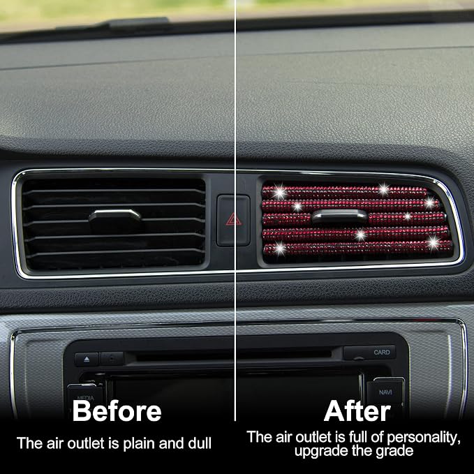 LivTee Bling Car Air Vent Outlet Moulding Trim, 10PCS Rhinestone PVC Diamond Car Interior Accessories, Red
