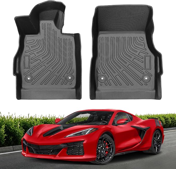Floor Mats for 2025-2020 Chevrolet Corvette C8 & Corvette E-Ray, | All Weather TPE Floor Liners Custom Fit Chevy Corvette C8 Heavy Duty Mat 1st Row Accessories Black