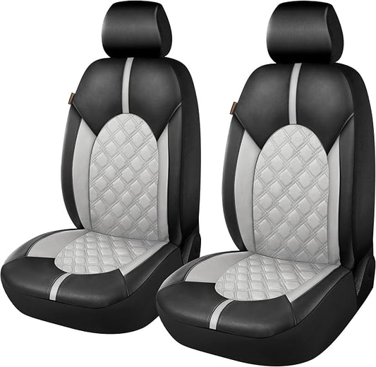 CAROMOP Luxury PU Leather Car Seat Covers Front Set, Anti-Stain Waterproof Automotive Seat Covers for Cars, Universal Car Interior Covers Seat Protectors for SUVs Pick-up Trucks(Dove Gray)