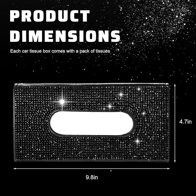 Bling Car Sun Visor Tissue Box Holder, Sparkling Auto Sun Visor Napkin Box Mask Holder, PU Leather Glitter Rhinestone Backseat Paper Towel Case for Cars Trucks SUVs (Black)