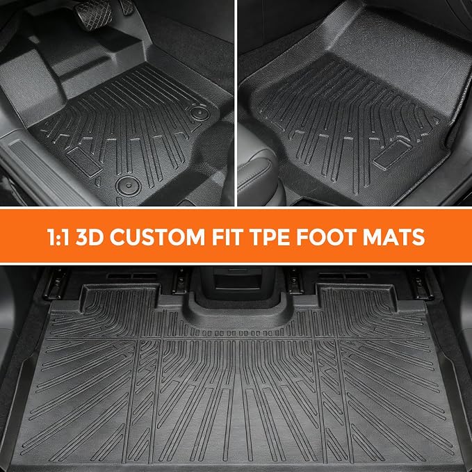 Floor Mats for Ford F150 SuperCrew Cab 2015-2025 &F-150 Lightning 2022-2025 | (Only Fit without Rear Under-Seat Fold-Flat Storage), TPE All Weather Protection Waterproof Non-Slip (Two-Row Floor Mats)