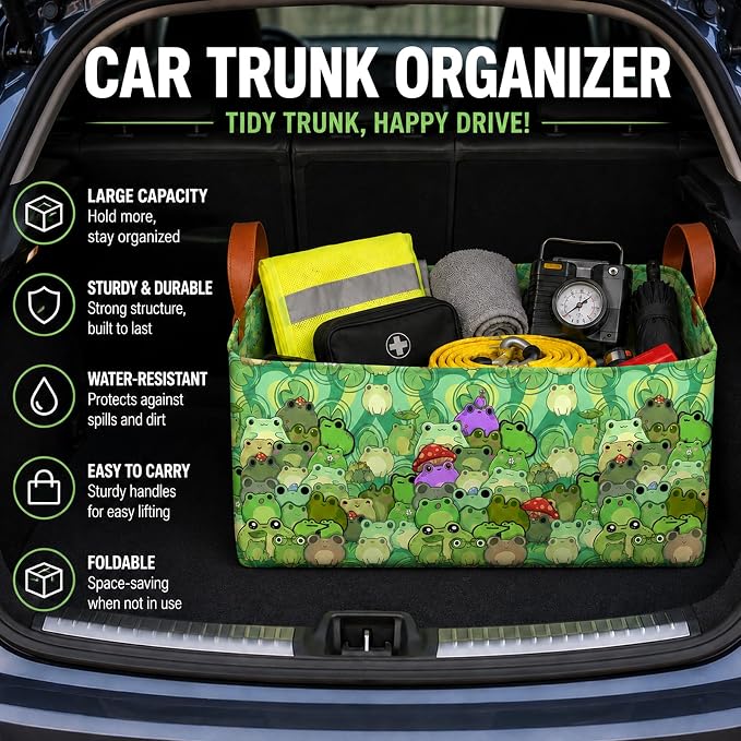 Flower Car Trunk Organizer 20L Collapsible Auto Storage Basket with Handles | Waterproof Reusable Shopping Grocery Bags for SUV Truck, Flower Cars Boot Organizer Gifts for Women Men Drivers