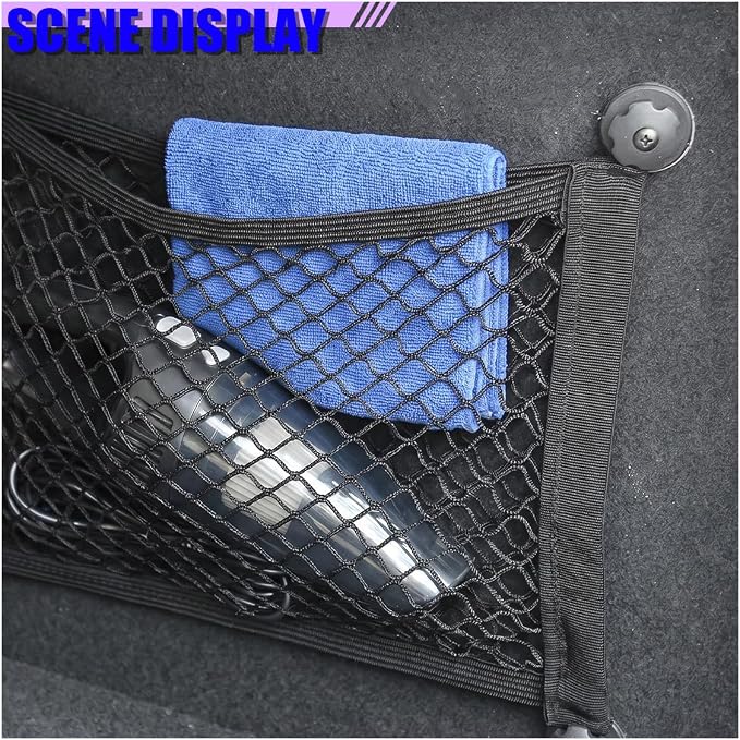 Craedli 2PCS Small Cargo Net, Elastic Stretchable Mesh Net Pocket with Mounting Screws and Hooks, Universal Automotive Trunk Netting Storage Pouch for Car, Truck, SUV, Boat, RV(21 x 9.8 Inch)