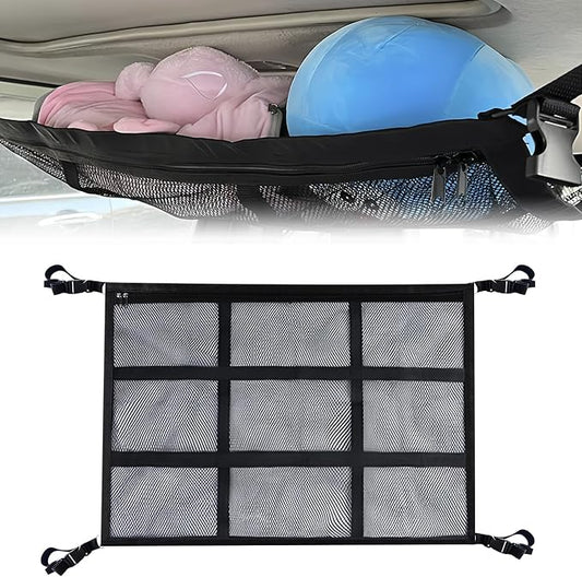 Car Ceiling Cargo Net Pocket,Double-Layer Roof Storage Netting Organizer | Overhead Ceiling Mesh Divider,Universal Car Camping Travel Bag for Road Trip Essentials Fits Trucks SUVs