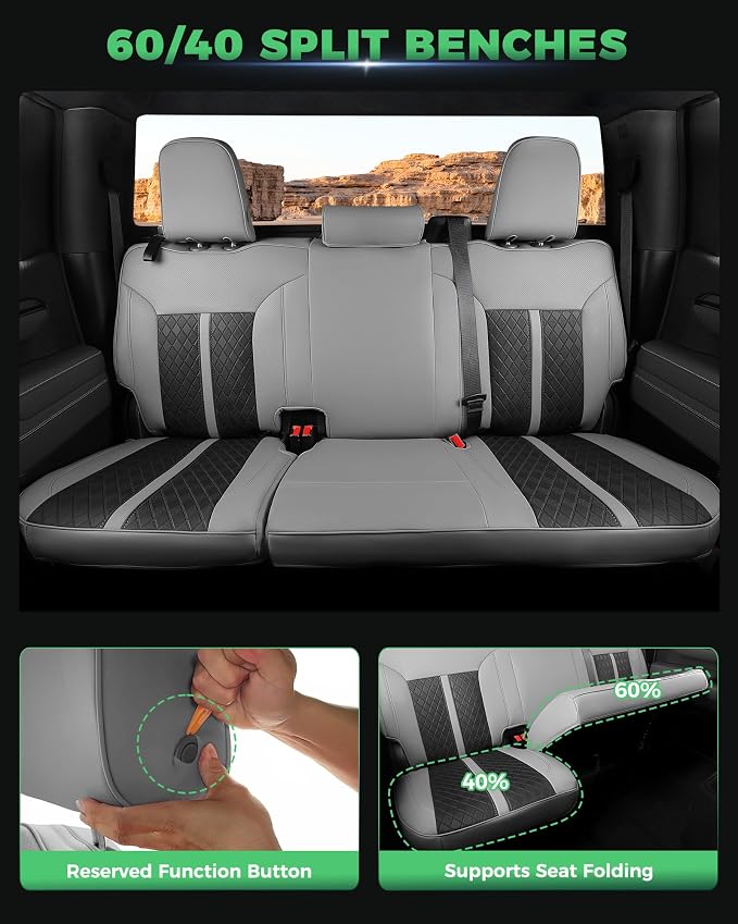 Custom Leather Seat Covers for 2019-2026 Sierra/Silverado 1500 | Only Crew Cab, Fits 2500/3500HD 2020-2026, no Rear Armrest/Seatback Storage, Waterproof, Scratch-resistant, Easy-clean