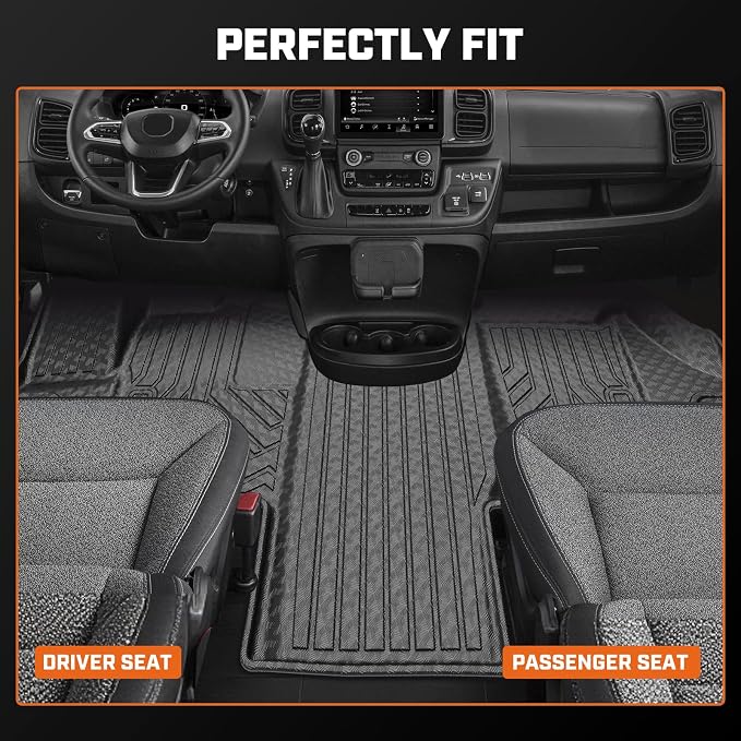 Mixsuper Floor mat for Ram Promaster 1500/2500/3500 2018-2026 (Not Fit for EV & Promaster City),All Weather TPE Rubber Floor Liners Protection for Promaster Accessories,1 Row Anti-Slip Car Mats, Black