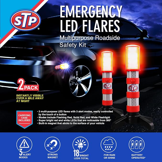 XTREME STP LED Road Flares, Emergency Road Flares for Vehicles, Car Flares with 3 Alert Modes, Magnetic Base, Foldable Stand, Emergency Roadside Lights, Visible Up to 1 Mile, White Flashlight
