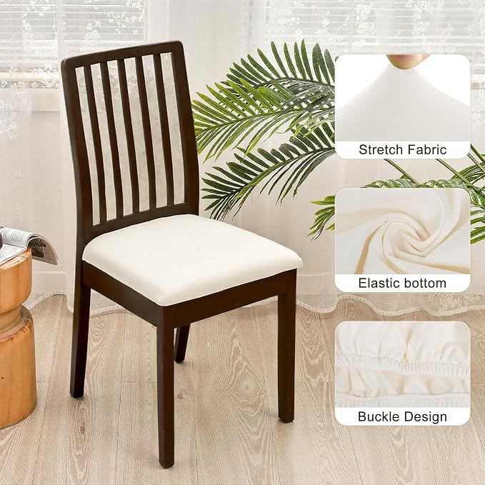 SearchI Waterproof PU Leather Seat Covers for Dining Chairs, 2 Pack Stretch Dining Room Chair Seat Covers, Kitchen Chair Seat Covers Protectors (Cream)