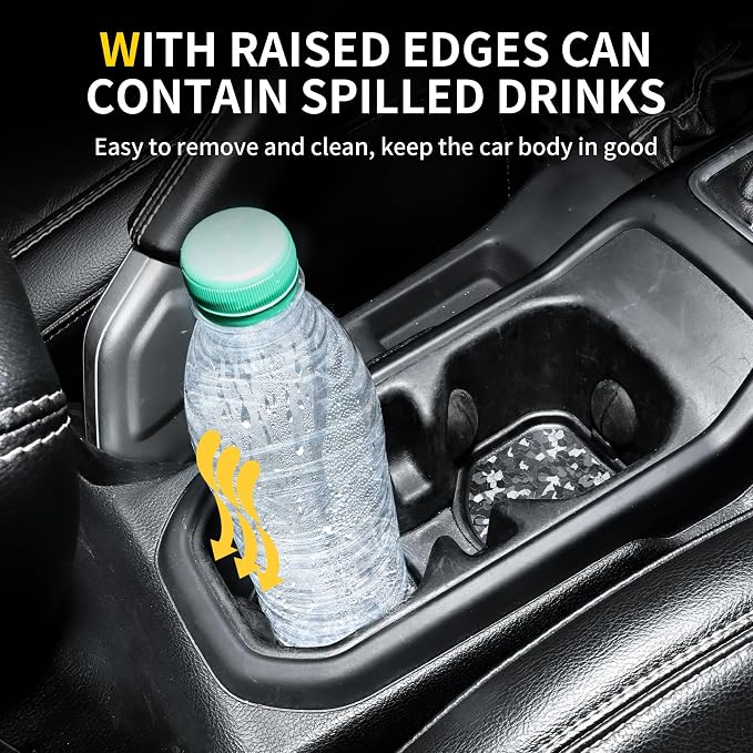 Cup Holder Inserts Coaster Compatible with Jeep Wrangler JL 4XE Gladiator JT 2018-2026 Accessories, Center Console Cupholder Pad, Non-Slip Drink Liner, Original Design, TPE, 2-Pcs Front Only