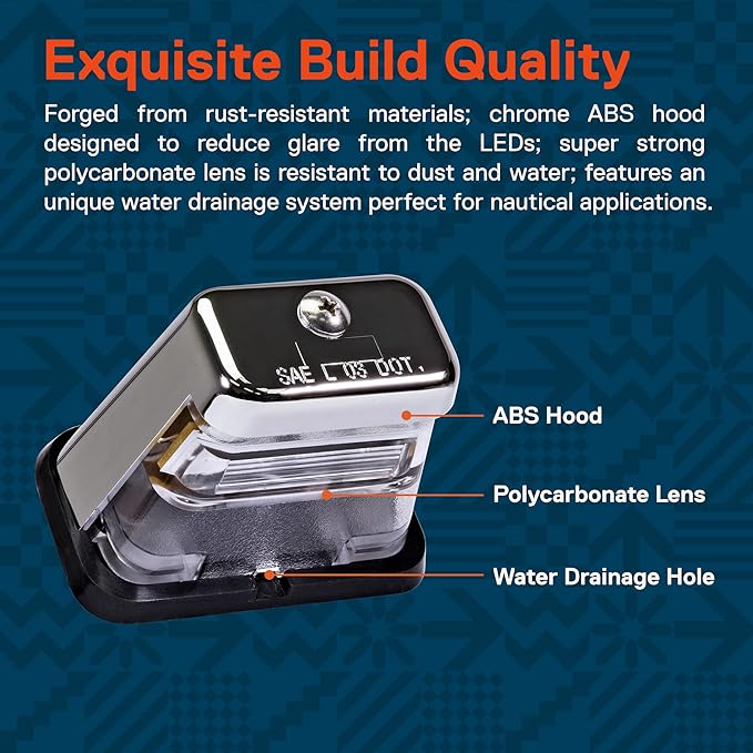 TRUE MODS Chrome LED License Plate Boat Trailer Light [Stud Mount] [DOT FMVSS 108] [SAE L] [Waterproof] [12V DC] Universal Submersible Tag Lamp for Auto Work Utility Flat Bed Dump Box Semi Truck RV