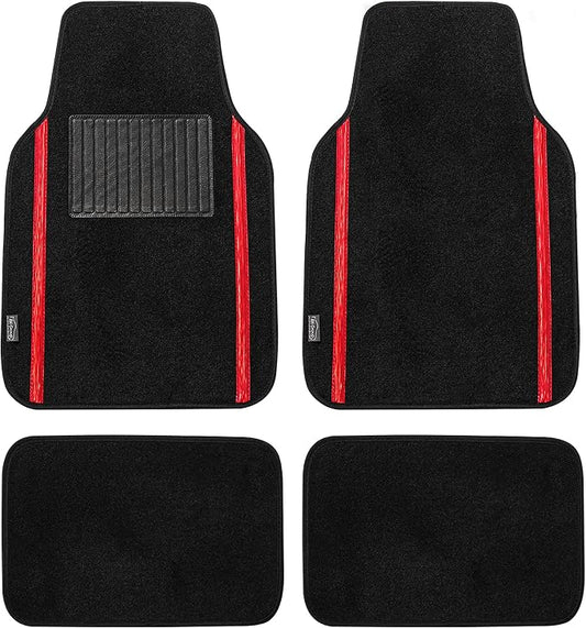FH Group Universal Fit Car Floor Mats – All-Purpose Carpet Floor Mats & Protectors for Cars, SUVs & Trucks, Durable Automotive Carpet Mats, Red & Black
