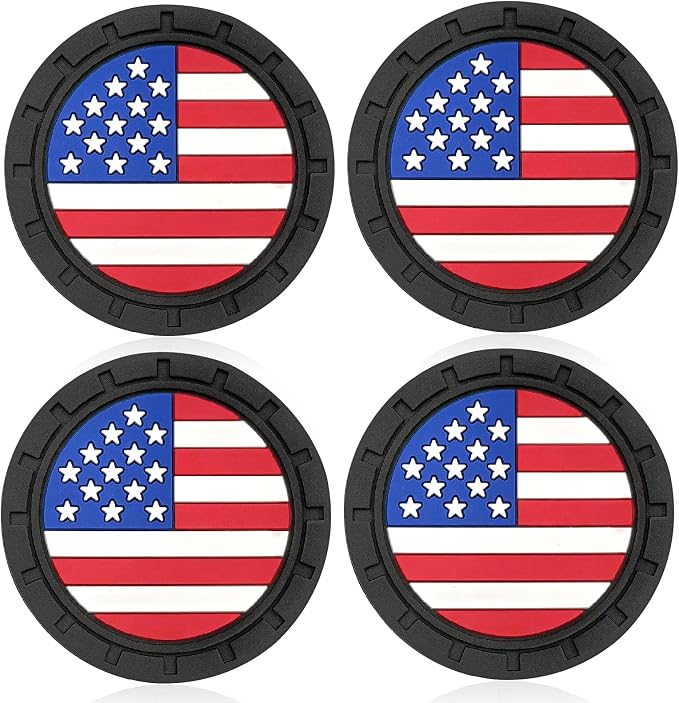 Automotive Universal Car Cup Holder Coasters 4 Pack, Non-Slip Silicone Cup Holder Insert 2.72~2.75 Inch, Anti-Skid Shockproof Drink Mat with Flag Design, Vehicle Interior Accessories Red