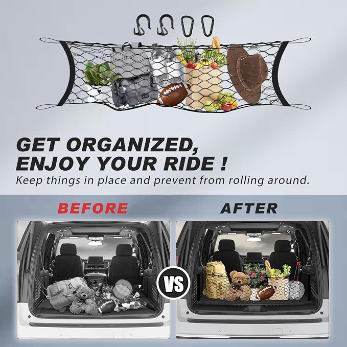 Karltys Envelope Style Cargo Net for 2021-2025 2026 Chevy Tahoe/Suburban/GMC Yukon Accessories, Adjustable Rear Trunk Cargo Net for Chevrolet Tahoe, Heavy Duty Elastic Netting Organizer for Yukon