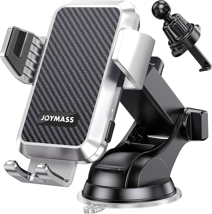 JOYMASS Wireless Car Charger, Phone Holders for Your Car, 15W Auto Clamping Phone Mount Car Accessories for iPhone 16 15 14 13 12 Mini Pro Max, Samsung Galaxy S24 Ultra S23 S22+ Note 20, etc - Silver