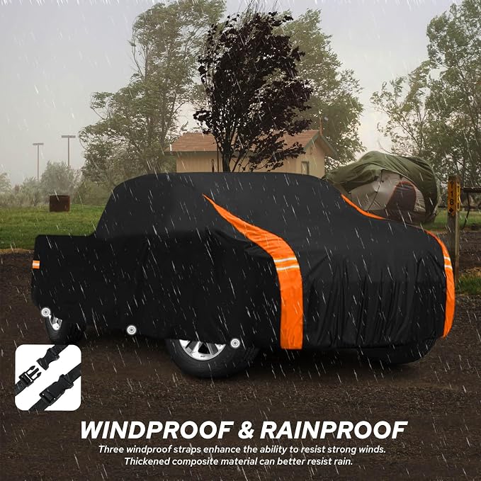 10-Layer Truck Cover Waterproof All Weather, Soft Cotton Lining, Compatible with Ford F150 Chevy Silverado Dodge Ram 1500, Universal Fit for Pickup 230"-242" L, Size XL(See Size Chart)