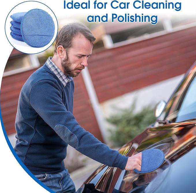 10 Pack Wax Applicator Pads Microfiber with Finger Pocket for Car Wax | 10-pack microfiber foam pads with finger pocket, Scratch-free waxing for cars & household, Machine washable & reusable
