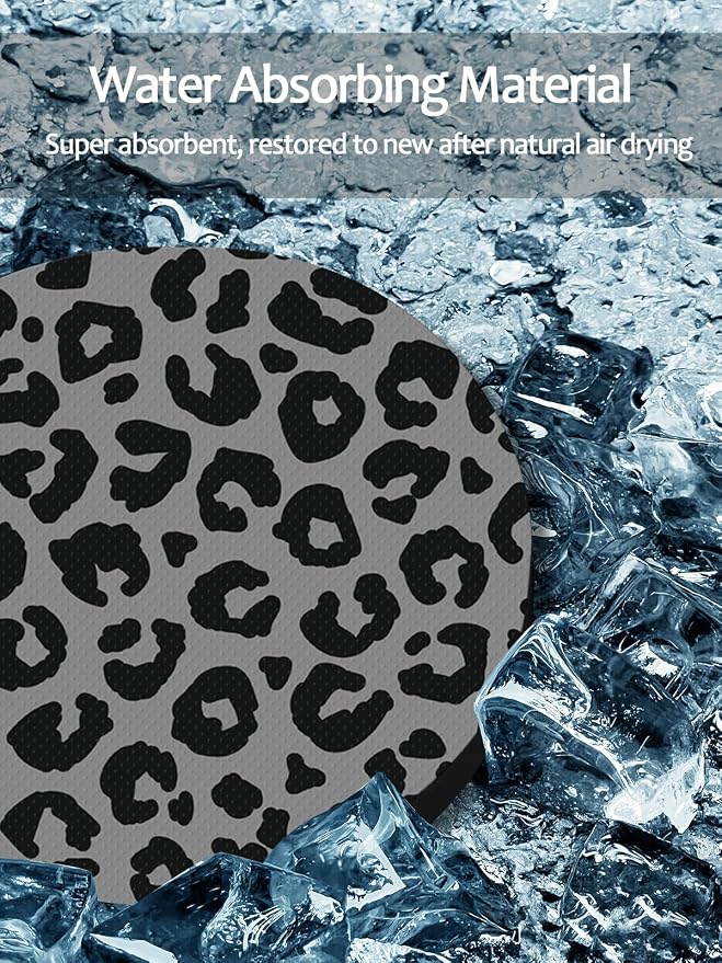 WOCOCN Cute Cup Holder Coasters for Your Car with Fingertip Grip, Auto Accessories for Women & Men,Pack of 2(Gray Leopard)