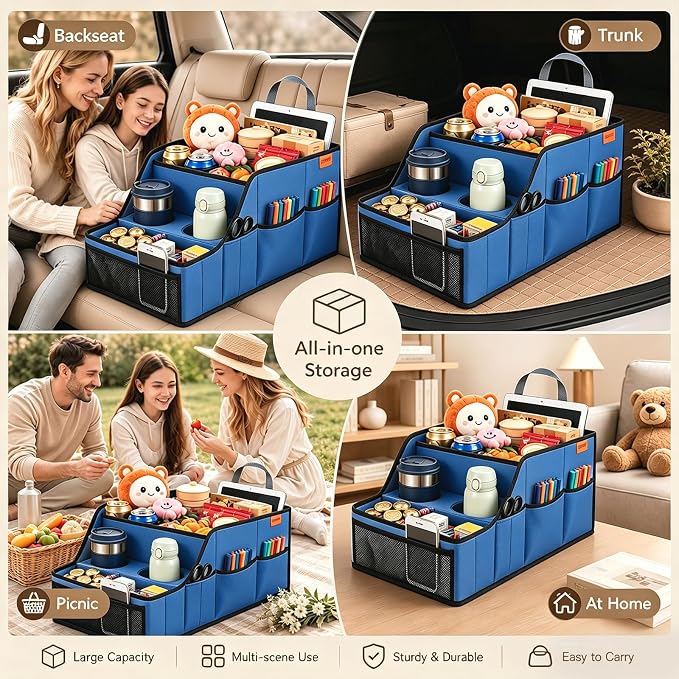 Car Seat Organizer Back Front Captains Seats Storage Travel | Car Organizer, Back Seat Car Organizer, Car Seat Organizer Front Seat – 9 Compartments, 2 Cup Holders – Foldable