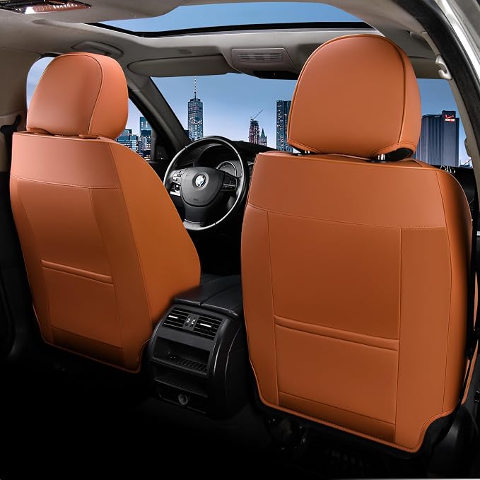 FLORICH Car Seat Covers, Leather Seat Covers, Front Seat Covers 2PCS,Waterproof Car Seat Protector, Auto Driver Seat Covers Accessories Fit for Most SUV Trucks(Brown&Black, Front Pair)