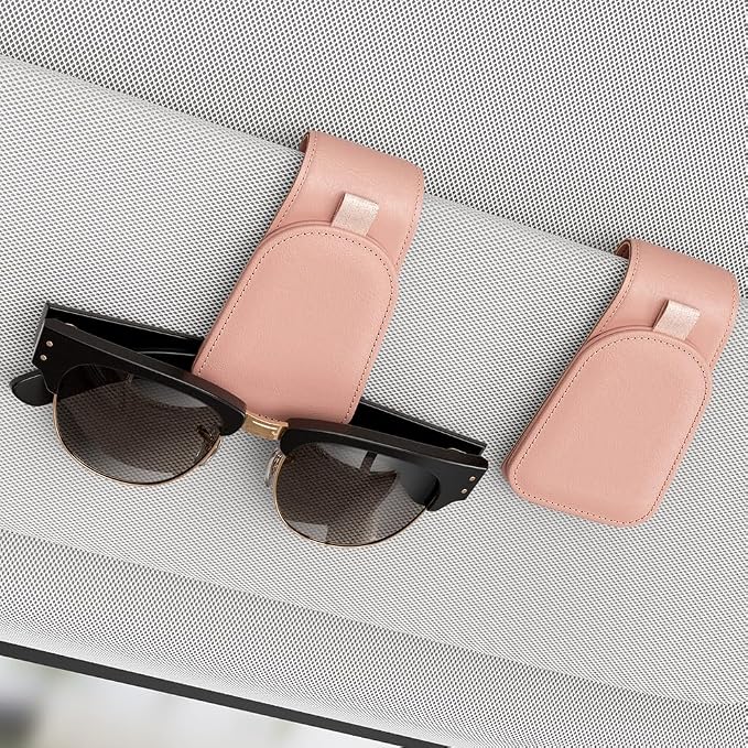 Sotfamily Sunglass Holder for Car Visor, Pink, 2 Packs | Suede Cloth, Magnetic, Organizer for Car Accessories
