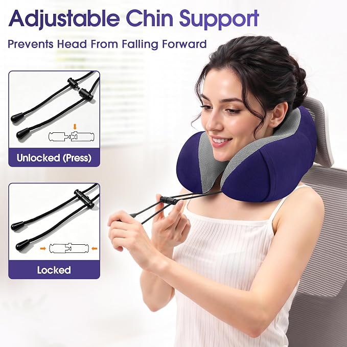 CloudBliss Travel Pillows for Airplane, 2 Pack Memory Foam Neck Pillows for Travel, Compact Neck Pillow for Long Flight, Car & Office, Plane Accessories with Eye Mask, Earplugs, Carry Bag, Black &Navy