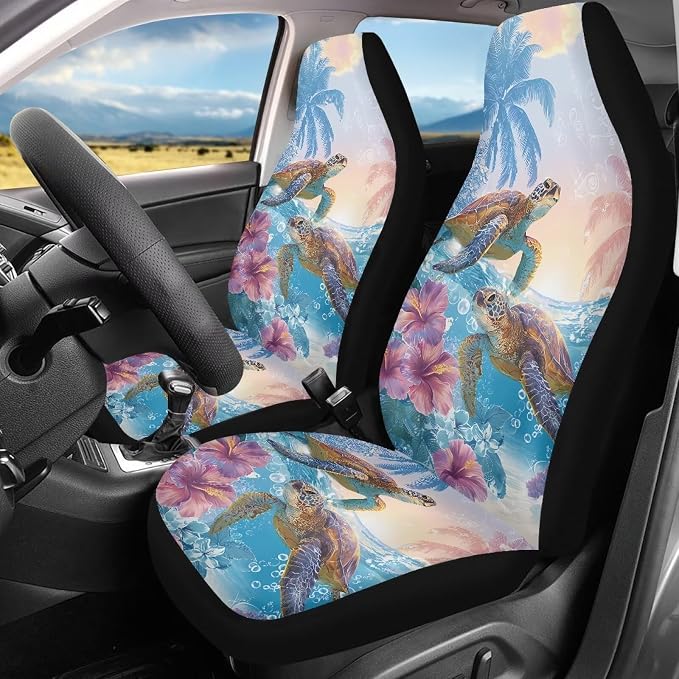 Sea Turtle Car Front Seat Covers 2 Pcs Anti-Slip Hawaiian Car Seat Cover Protector Front Seats Comfortable Protection Interior Accessories Suitable for Most Cars,SUV,Sedan