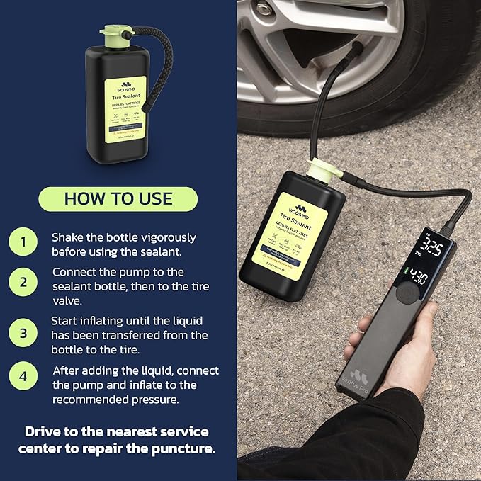 Woowind Tire Sealant Pro Car Tire Sealant, Instant Flat Tire Repair Kit | 15.22oz – Seals Punctures Up to 0.236 Inch for Cars, Trucks & SUVs, Drive 125mi, TPMS Safe, All-Weather, Tire Inflator Needed