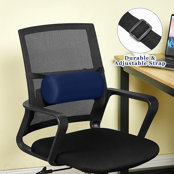 Wenqik 2 Pcs Lumbar Roll Support Pillow Low Back Lumbar Support Office Seat Cushion with Adjustable Strap and Washable Cover for Travel Gaming Chair Car Seat Pain Relief(Blue)