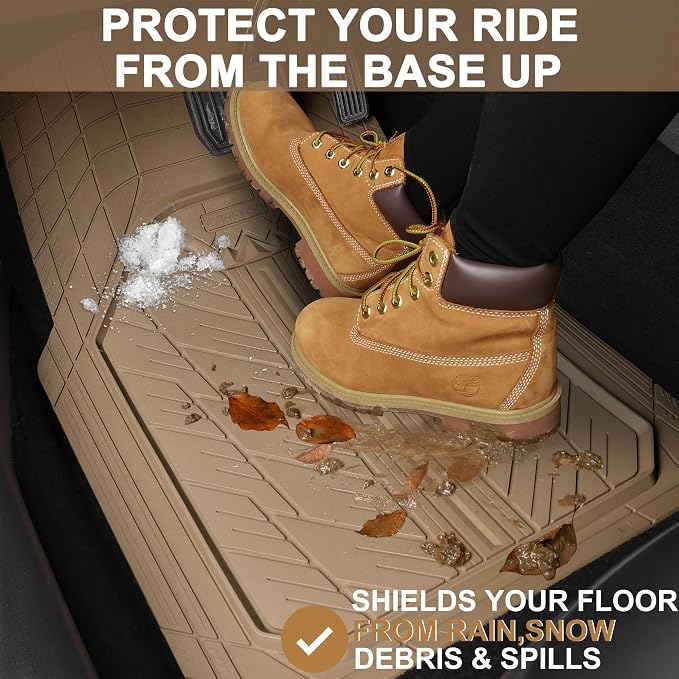 CAR PASS Floor Mats for Cars M-L Size, Heavy Duty Rubber Floor Mats with Trunk Cargo Liner, Universal Trim-to Fit Automotive Floor mats for Truck Van SUV Waterproof All Weather Car Mats All Beige
