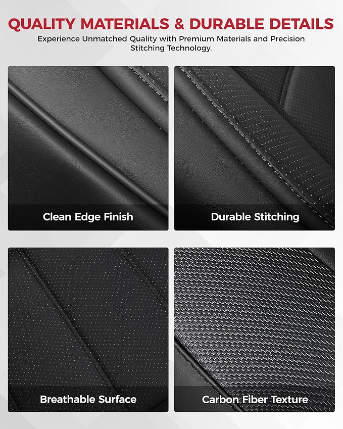 FREESOO Universal Full Seat Covers, Waterproof Faux Leather Automotive Seat Covers with Carbon Fiber Texture Seat Belt Pads, Anti-Slip Airbag Compatible Car Seat Covers for Cars SUVs Trucks