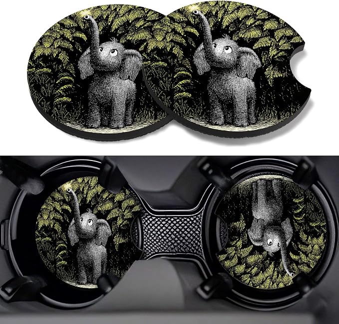 Car Cup Coasters,2 Pack Car Coaster,2.75inch Anti Slip and Absorbent Cars Coasters for Cup Holders,Neopren Accessories for Women,Cute Decor for Women (Baby Elephant)