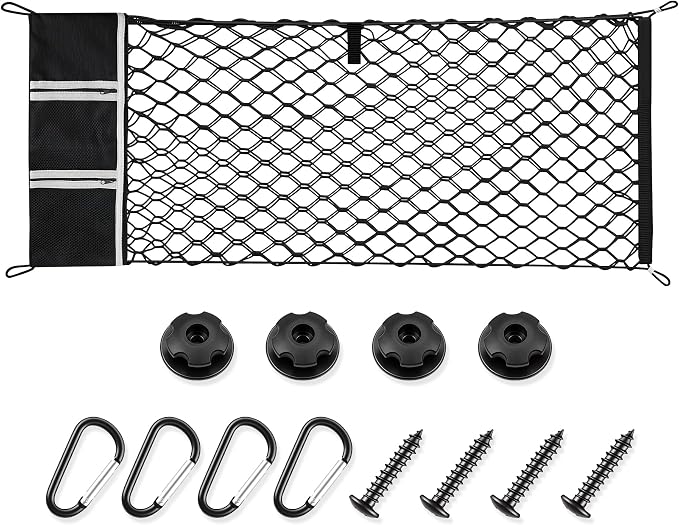 Amiss Truck Bed Cargo Net with Side Organizer, Compatible with 2024 2025 2026 Chevy Traverse, Portable Storage for Pickup Cargo and Heavy Duty Hook, Exterior Accessories for Car SUV Truck