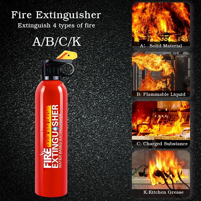 Fire Extinguisher for Home, 2 Pack Car Fire Extinguishers with Mount | 8 in 1 Portable Kitchen Fire Extinguishers for A, B, C, K Category, 620ml Mini Fire Extinguisher for Car Truck Boat