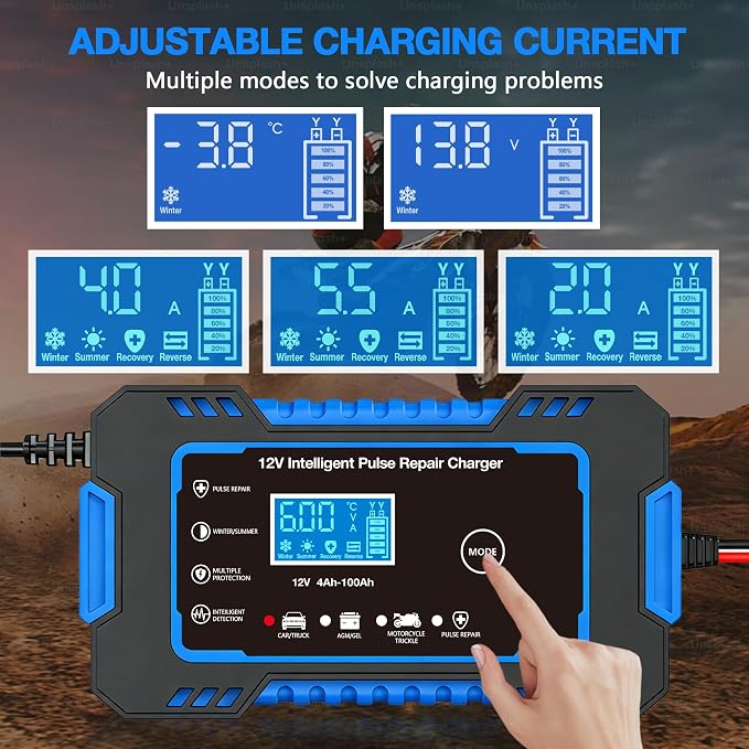 12V 6-Amp Battery Charger, Smart Trickle Charger & Maintainer Blue | Battery Desulfator, Winter & Summer Mode, Lead-acid Battery Chargers, for Car Truck Motorcycle Lawn Mower Boat