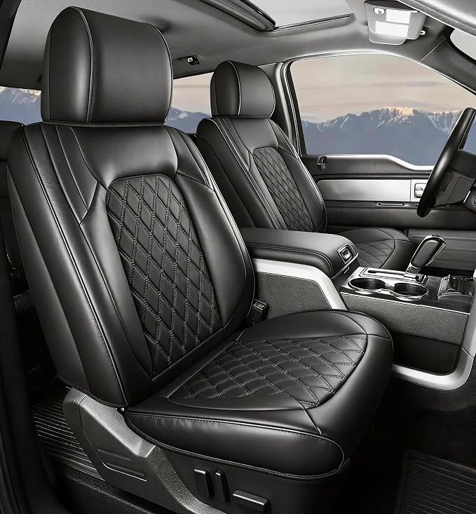 Umbrauto Custom Fit Seat Covers for Ford F150, Pickup Truck Leather Seatcovers for 2015-2025 2026 Ford F150 SuperCrew/ 2017-2026 F250 F350 F450 Super Duty Crew Cab XL XLT Lariat King Ranch Platinum