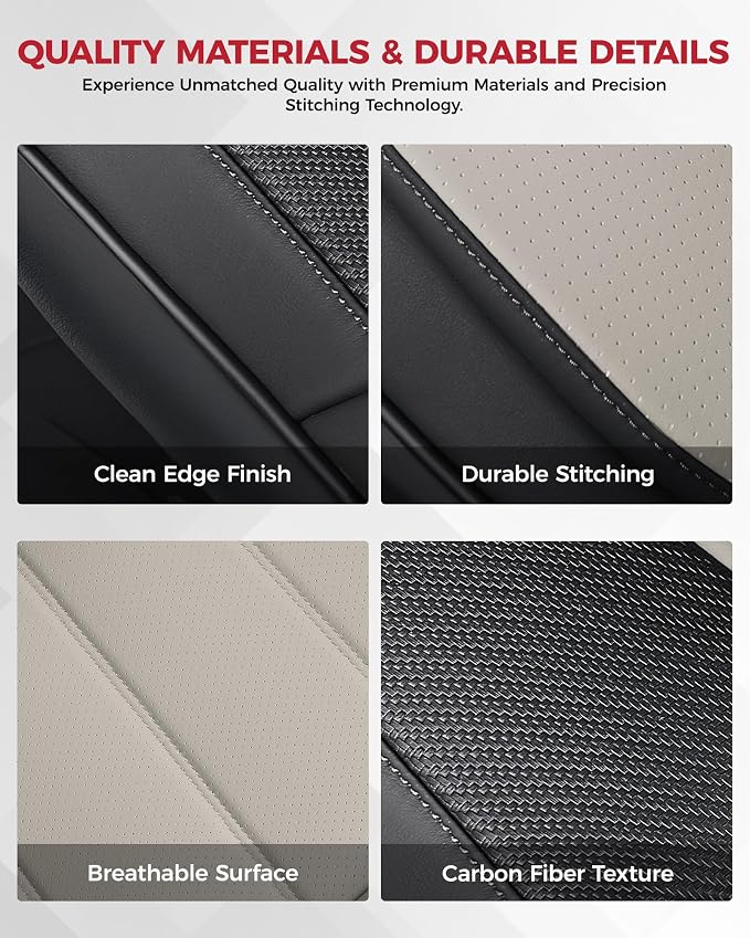 FREESOO Universal Full Seat Covers, Waterproof Faux Leather Automotive Seat Covers with Carbon Fiber Texture Seat Belt Pads, Anti-Slip Airbag Compatible Car Seat Covers for Cars SUVs Trucks