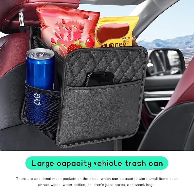 Car Back Seat Organizer, Large Capacity Foldable Car Headrest Hanging Organizer with Storage Pockets, Waterproof Leather Multipurpose Back Seat Storage Bag for Most Vehicles (White)