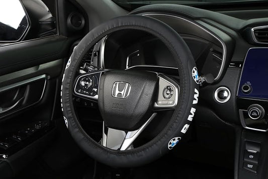 Car Steering Wheel Cover, Leather, Anti-Slip Lining, Universal Fit B-M-W, 14.5-15 Inch, Black