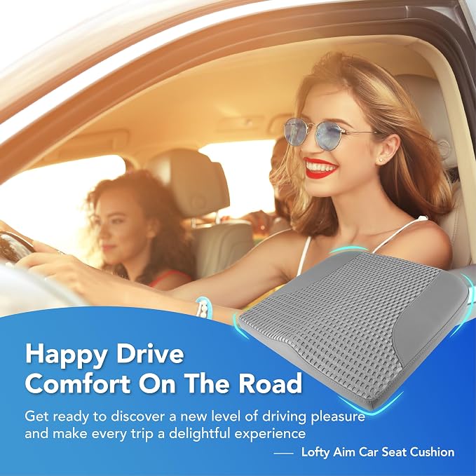 Lofty Aim Car Seat Cushion, Car Seat Pillow, Automotive Cushion | Memory Foam Car Seat Cushion for Long Driving, Butt Pillow for Pain Relief, Driver Seat Cushion for Car, Office, Dark Gray
